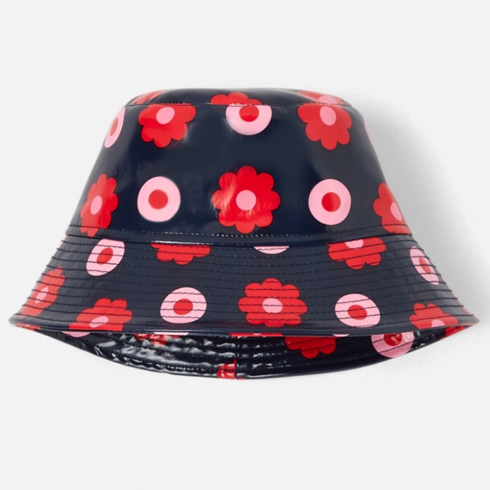 Jacadi Bucket Rain Hat with Red and Pink Floral Design 57cm